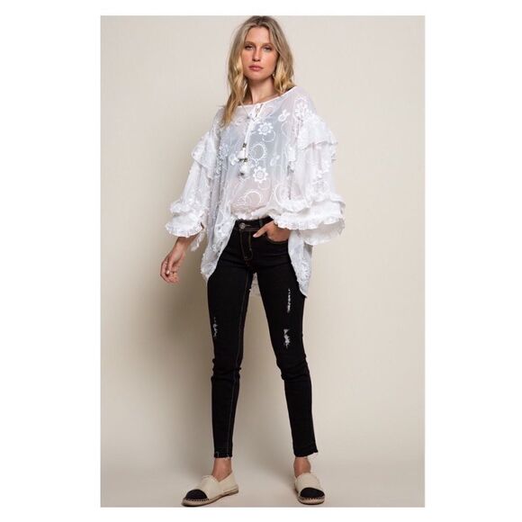 Pol White Boho Embroidered Floral Top with Ruffles - Picture 14 of 16